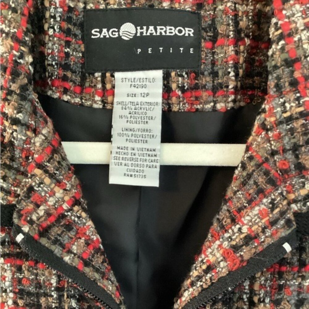 Vintage Sag Harbor Red/Black Plaid Zip-Up Jacket Size 12 Petite - Picture 8 of 8